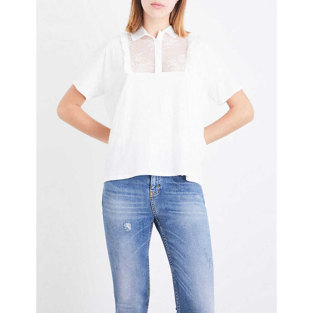 The Kooples Floral Lace Panel Cotton Jersey Top In White Size 1 $300